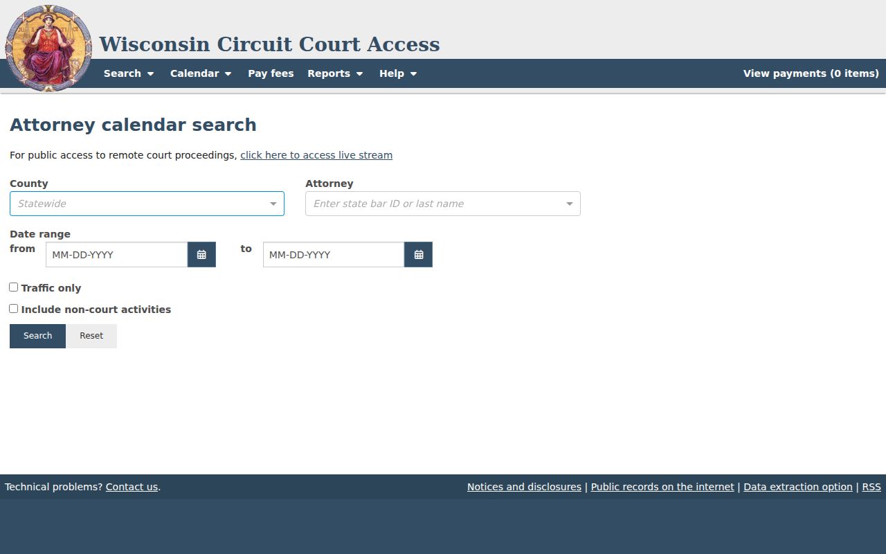 Trempealeau County court schedule attorney calendar search