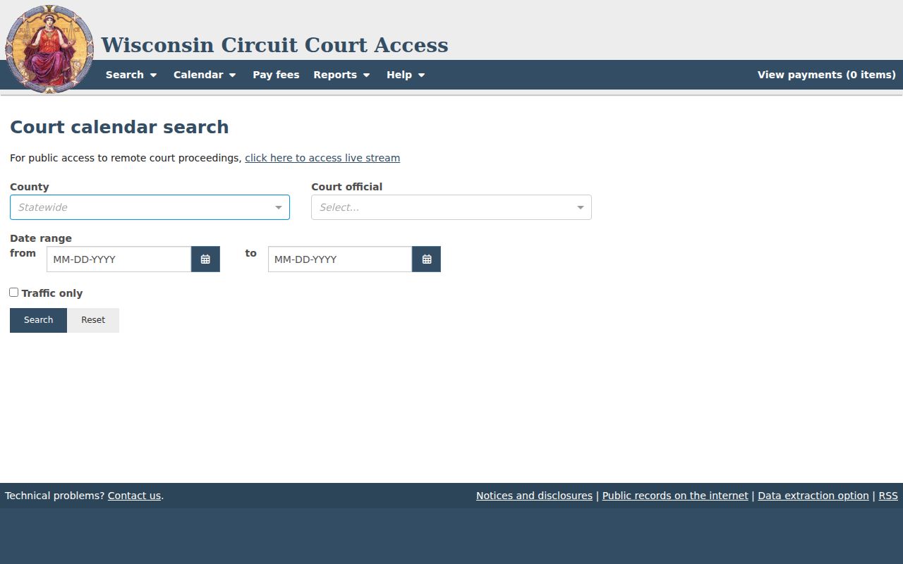 Trempealeau County court schedule WCCA official calendar form
