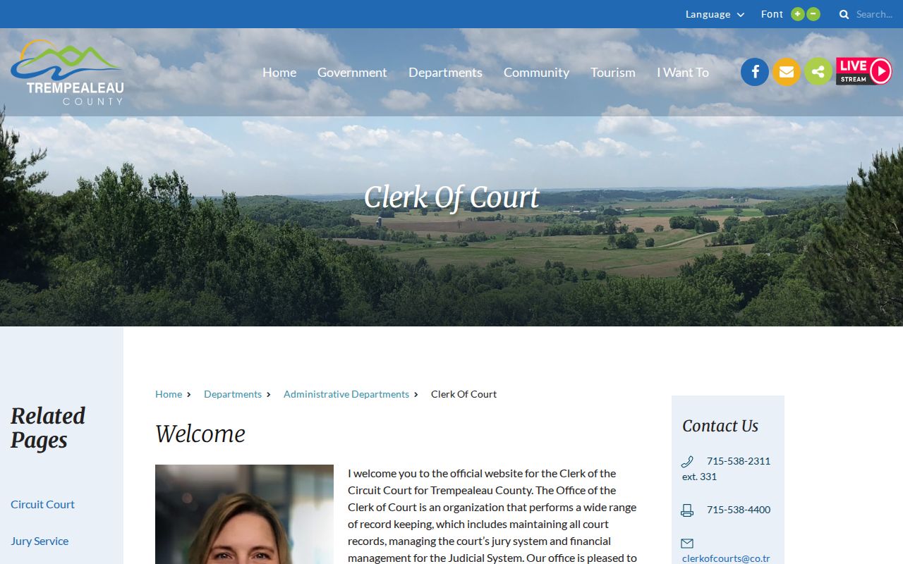 Trempealeau County court case records clerk office page