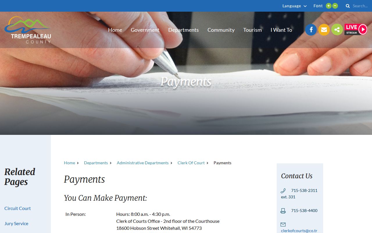 Trempealeau County traffic court payment routes